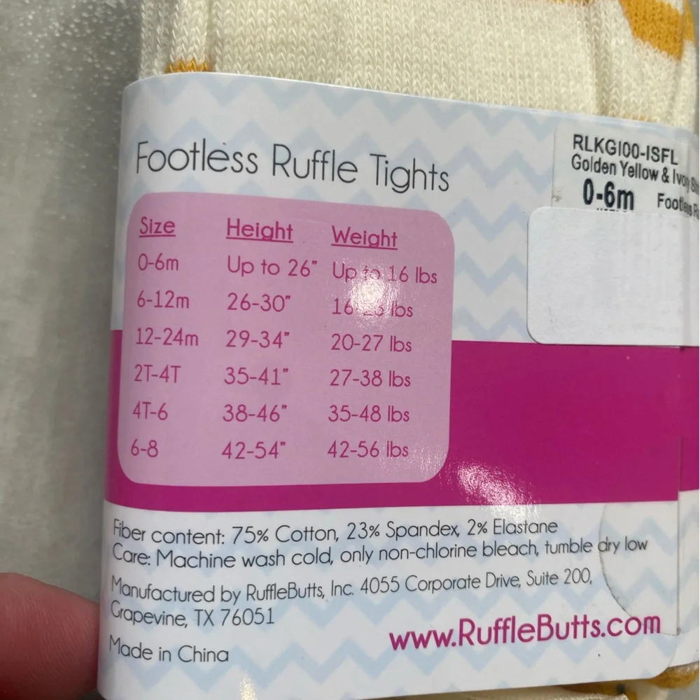 NWT RuffleButts Golden Stripe Floral Footless Ruffle Tights, size 0-6 months